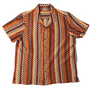 Distortion Button Up Shirt Mens XL Orange Boho Streetwear Beach Coastal Festival